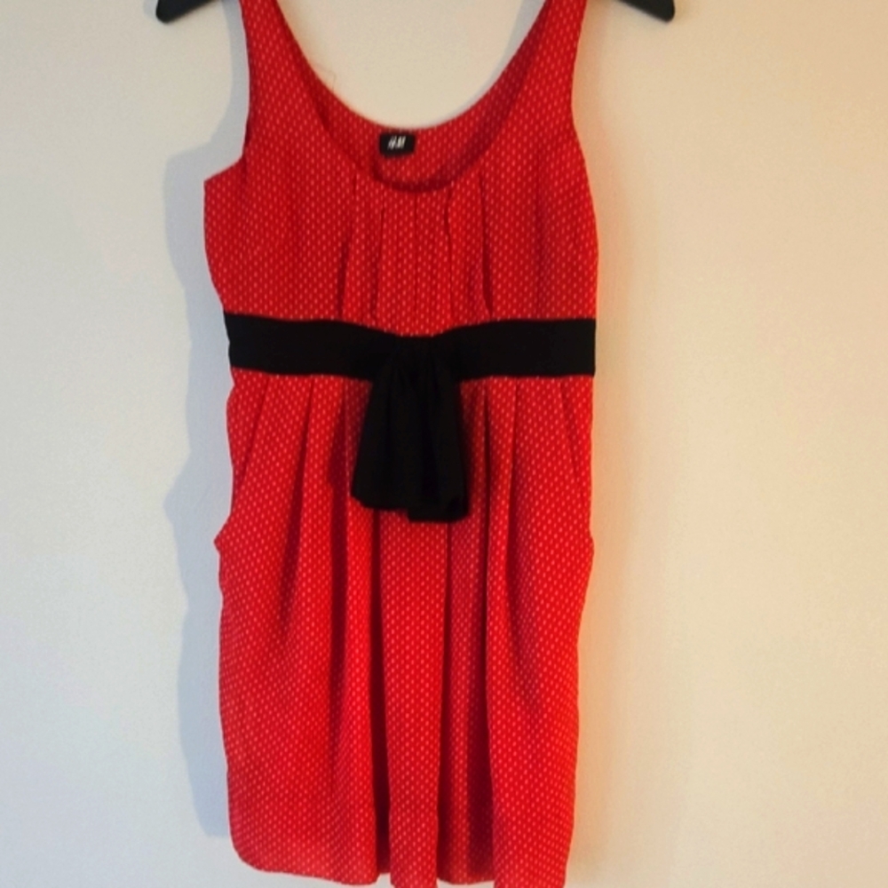 H&M Red and Black Pleated Mini Sundress